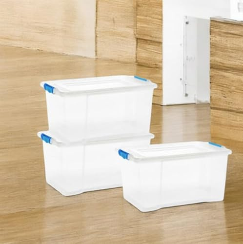 URBNLIVING 50L Clear Transparent Plastic Stackable Storage Boxes With Snap Clip On Enclosures Living Room Office Bedroom (2)