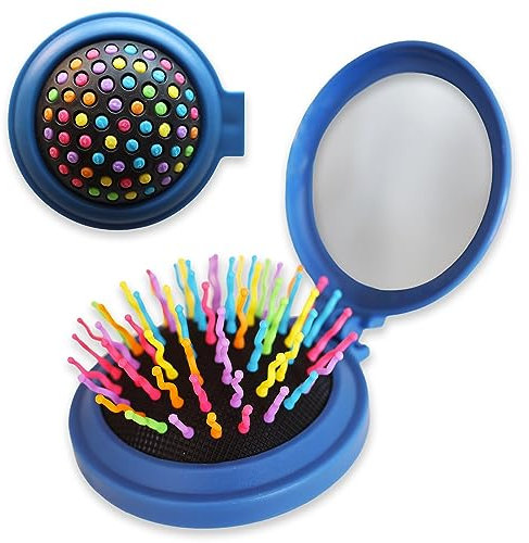 Cepillo Pelo Plegable Antitirones con Espejo, Perfecto para Desenredar Cualquier Tipo de Cabello. Peine Redondo Mini para Llevar en tu Bolso y Aplicar Maquillaje. Fácil de Utilizar en tu Viaje.