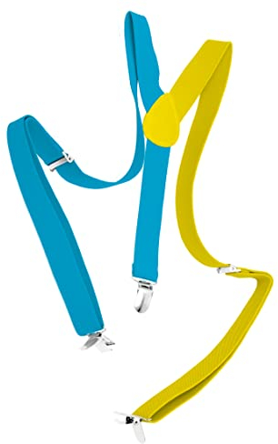 Folat 24864 Hosenträger Colorblock Blau/Gelb Neon für Karneval-Kleidung Zubehör Damen und Herren Party Fasching Kostüm