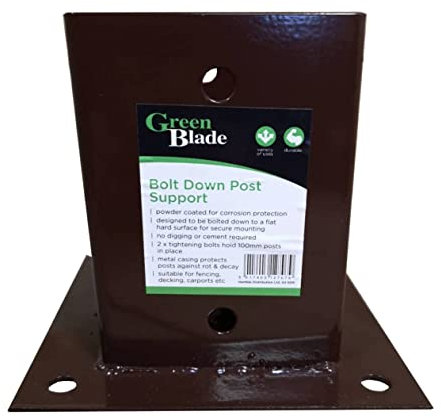 Fence Post Holders Metal Support Base Bolt Down Clamp Secure Square 75mm x 75mm Decking Fencing Pergola