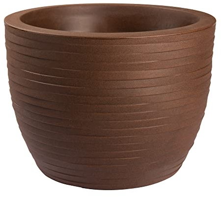 Tecnokit NICOLI Vase en résine HERA Elegance pour intérieur et extérieur, diamètre 30, 40, 50, 60 cm, élégant et surface côtelée (Ø 50 cm, Corten)