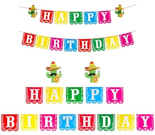 LLMSIX Happy Birthday Girlande, Geburtstagsgirlande Kinder und Erwachsene Kaktus Happy Birthday Banner Bunt Girlande Geburtstag für Geburtstagsfeiern, Babyparty
