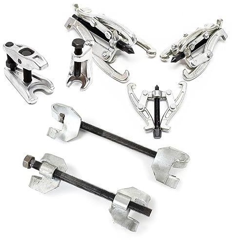 XPOtool Federspanner Satz 7-TLG. 370 mm aus Stahl, mit Klauen- & Kugelgelenkabzieher Montagespanner Audrücker, für Pkw Tuning Tieferlegung, Spannwerkzeug