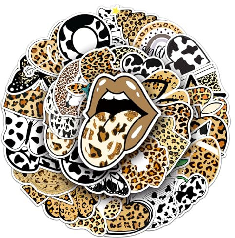 Leopard Stickers for Laptop (50 PCS),Gift for Children Teens Adults Girl Boys,Waterproof Stickers for Water Bottle,Leopard Vinyl Stickers for Scrapbook,Skateboard,Bike,Phone,Dairy