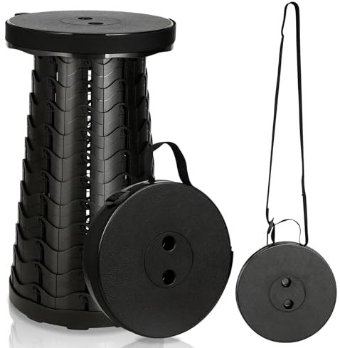 Cecaylie Tragbarer Klapphocker, Kunststoff Teleskophocker Faltbar, Campinghocker für Outdoor Camping Angeln BBQ Drinnen Küche, Belastung 180kg (Schwarz)