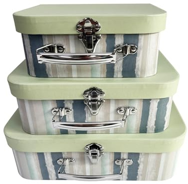 Emartbuy Multicoloured Wallpaper Print Suitcase Gift Boxes Set of 3 | Prebuilt Cardboard Design with Metal Handle & Clasp, Perfect for Hampers, Anniversaries, Keepsakes & special celebrations