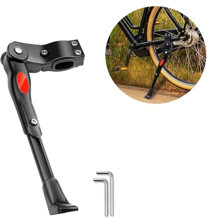 Fahrradständer 22-28 Zoll, Verstellbarer Fahrradständer aus Aluminiumlegierung, Fahrradseitenständer, höhenverstellbar mit rutschfestem Gummifuß, für 700c Rennrad MTB Mountainbike (Schwarz-1 Stück)