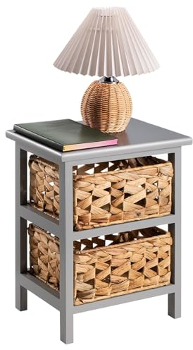 IDIMEX Nachttisch ARBO, Nachtkommode mit 2 Flechtkörben in braun, Beistelltisch aus Paulownia Holz in grau