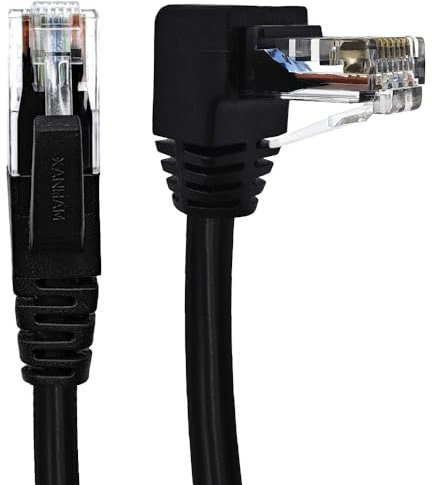 XANHAM 90 Degree Cat 6 Ethernet Cable Upward Angle 10FT RJ45 Network Patch Cord Down/Up/Right/Left Angle LAN Connection Cable for Router, Modem, PC, Computer, Laptop, and Smart TV, Black