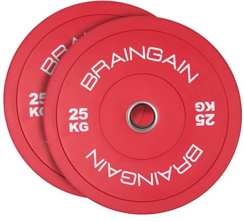 BRAINGAIN Olympic Bumper Plates - Multiple Sizes, Colour/Black - 2 Weight Plates for Barbell Strength Training & Weightlifting - 1.5kg 2.5kg 5kg 10kg 15kg 20kg 25kg 100kg 150kg Pairs/Set