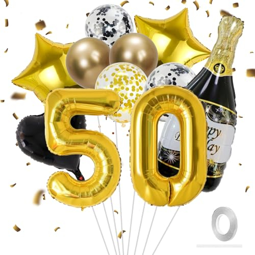 VIKY® Deko 50 Geburtstag Männer Frau,50 Geburtstag Deko Schwarz Gold,Geburtstagsdeko 50. Geburtstag Frauen Deko Ballons,50er Geburtstag Mann Deko Set mit Folienballon Zahl 50 und Konfetti Luftballon