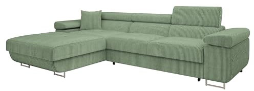 Mirjan24 Ecksofa Torezio Mini Cord mit Bettkasten, Einstellbare Kopfstützen, Bequeme Polsterung, Eckcouch mit Schlaffunktion für Wohnzimmer, L-Form Couch (Poso 47, Seite: Links)
