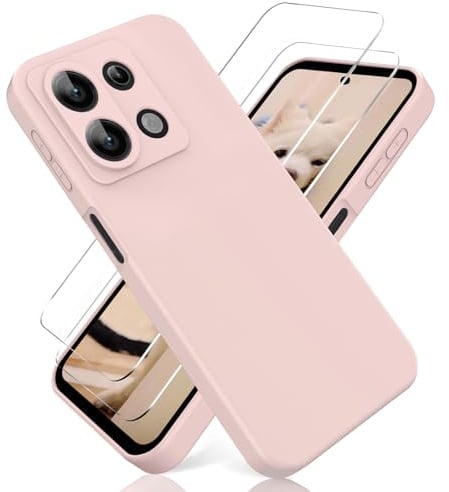 YiKaDa - Coque pour Redmi Note 13 Pro 5G, avec [2 Pièces] Protection d'écran en Verre Trempé, Housse Silicone TPU Liquide - Rose