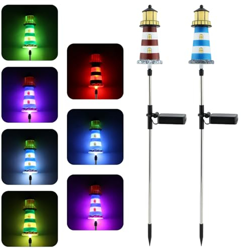 Amusingtao Solar Leuchtturm, 2 Stück Solarbetriebener LED Leuchtturm, LED Außen Solarlampen Wasserdicht Gartendeko Lichter, Gartendeko Leuchtfeuer Turm Leuchtfeuer Solarbeleuchtung für Garten