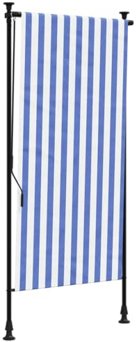 vidaXL Außenrollo, Senkrechtmarkise mit Kurbel, Einziehbar Sichtschutz für Terrasse Balkon, Sonnenschutzrollo, Blau Weiß 120x270cm Stoff Stahl