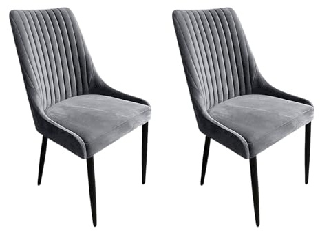 Meble Ares 2er Set Esszimmerstühle Massimo - ‎48 x 52 x 100 cm Esstisch Stühle - Stühle Esszimmer - Küchenstühle, Wohnzimmerstühle - Polsterstuhl Esszimmer - Buchenholz, Samt ‎Grau - Metall