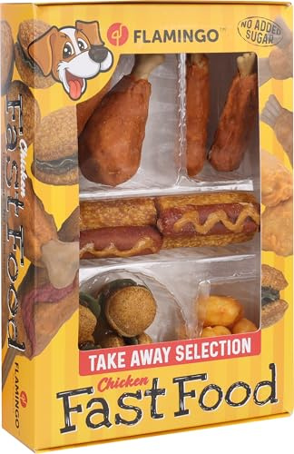 Flamingo Fast Food Snackbox - 260 g, Leckere Snacks für Hunde, Ideal für Labrador, Französische Bulldogge, Jack Russell Terrier, Golden Retriever usw.