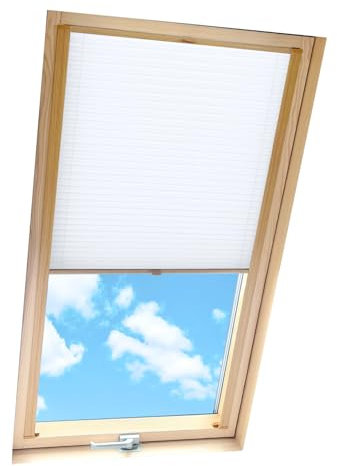 Home-Vision® Dachfenster Premium Plissee Faltrollo mit Bohren Dachfensterkompatibel (Weiß für U08 - Holzfarben) Dachfensterrollos Blickdicht Sonnenschutz, Montage inkl
