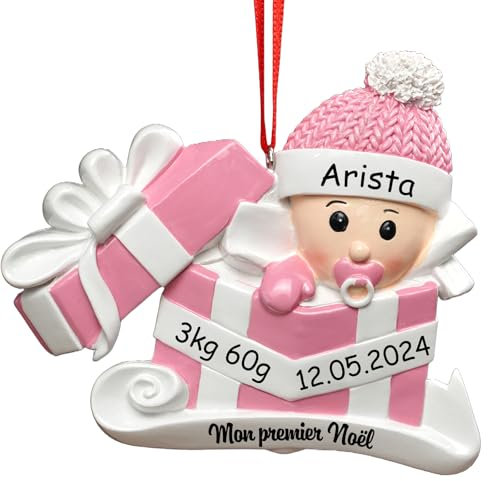 DPDP Boule de Noël Personnalisée pour Bébé 2024, Boule Mon 1er Noel personnalisés avec Le nom du bébé, sa Date de Naissance, Son Poids, sa Taille Idées de Cadeaux de Noël pour bébé,Fille, garçon