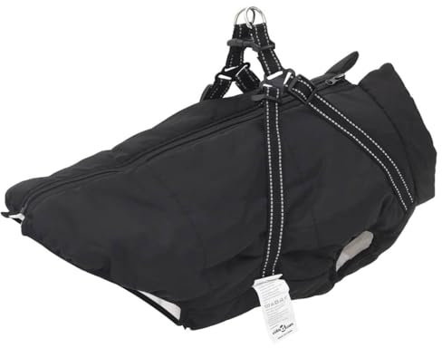 vidaXL Hundemantel mit Geschirr Wasserdicht Reflektierend Schwarz L68, Hundemantel Winter, Hundejacke mit Geschirr, Welpenmantel mit Geschirr