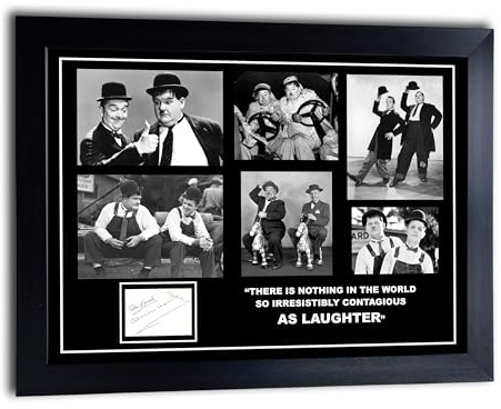 Gerahmtes Poster, A4, Oliver Hardy & Stan Laurel, signiert, Vintage-Foto, gerahmt, 23 x 32 cm