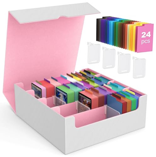 MoKo Sammelkarten Aufbewahrungsbox, 3000+ MTG Deck Box mit 24 bunten Trennwänden & 4 Fächern, Spielkarten Box Sammelkarten Aufbewahrung für TCG, The Gathering, YuGiOh, PTG, Sportkarten - Weiß/Rosa