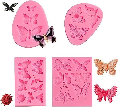 4pcs Butterfly Shape Cake Fondant Moulds, Silicone Rubber Paste Mould, Butterfly Cake Pop Cupcake Decoration Supplies Clay Mould Candy Silicone Mould Chocolate Moulds
