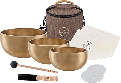 Sonic Energy Klangschalen Yoga Nidra Set – 400/500/600 g – Für Entspannungsyoga, Shavasana – Inkl. Fleece Pad, Untersetzer, Schlägel, Tasche (SB-Y1)