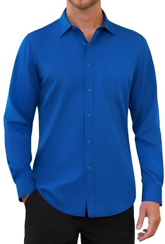 siliteelon Mens Shirts Long Sleeve Regular Fit Shirts for Men Adult Royal Blue Work Formal Dress Casual Wedding with Pocket Shirt L