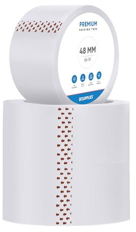 UK SUPPLIES LIMITED 3 Rolls LOW NOISE Premium White Packaging Tape (All Packs & Colors) 48MM X 66M Extra Strong Secure Sticky Adhesive Durable Parcel Sealing Tape for Packing Boxes & Moving Houses