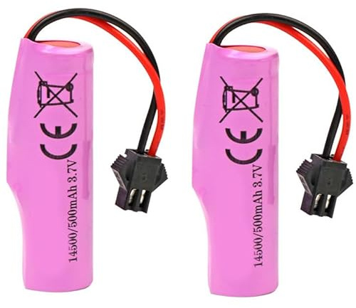 SXYKXYDL 3.7V 500mAh Lithium Battery 14500 Rechargeable Battery with SM-2P Plug for RC Toy Car,2 PCS