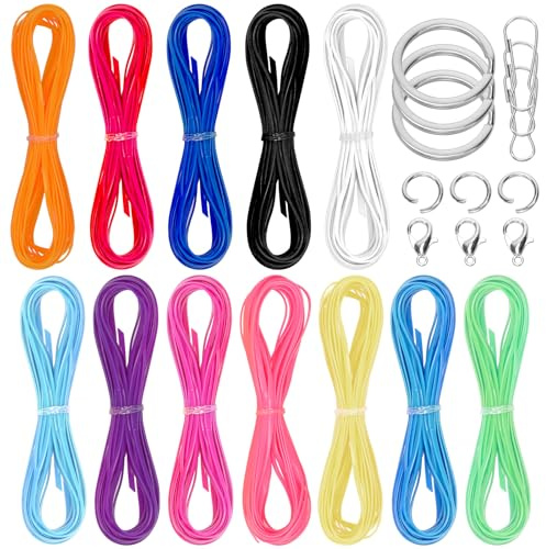 Mardatt 12 Rollen Farben Lanyard String, Gimp String Kunststoff Schnürung Schnur mit Snap Clip Haken und Schlüsselanhänger Kit für Schmuck DIY Armband Herstellung Handwerk Weben Boondoggle