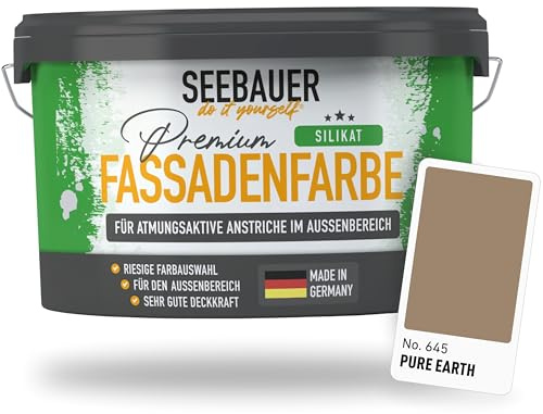 SEEBAUER diy Silikat-Fassadenfarbe Braun 2,5L für Außen (No. 645 Pure Earth) Atmungsaktive Mineralfarbe für Fassaden - Geeignet für Putz, Mauerwerk und Beton
