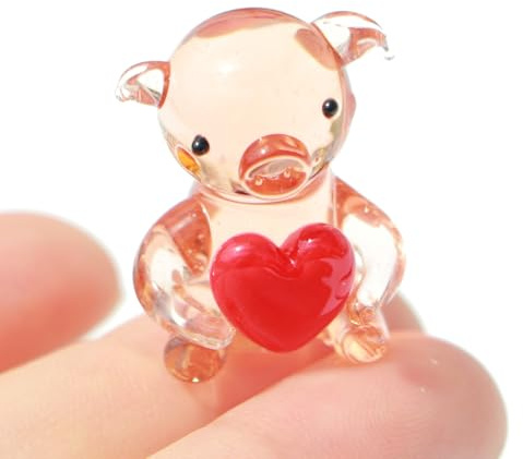 Crrezhai Handgeblasene Miniatur-Glasschwein Figur, Kristall Tier-Deko, Wohnaccessoire Sammlerfigur, 3D Tierornament für Damen und Herren Sitzender Schweineherz