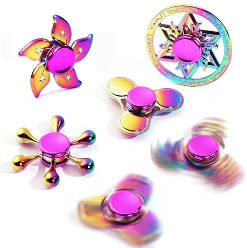 SCIONE 6er-Set Fidget Spinner Metall -Regenbogen-Farben für Erwachsene und Kinder,Mit ultraschwenkbaren Lagern für 3-5 Minuten Drehdauer,Langlebige Anti-Stress-Spielzeug zur Konzentration & Angstabbau