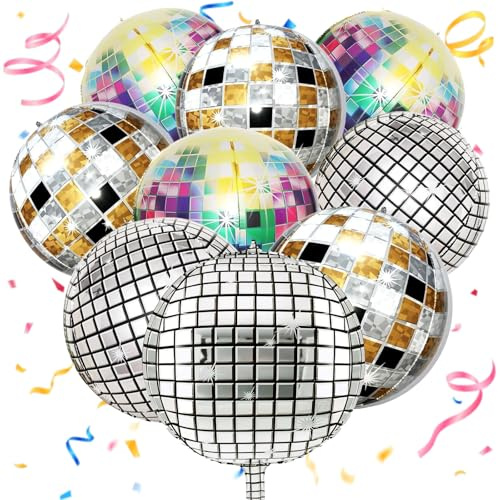 Galenecx 9 Pezzi Palloncini Disco, 22 Pollici Foil Disco Palloncini, Palloncino 4D a Specchio in Metallo, Balloons da Discoteca Multicolori, per Discoteche, Feste di Compleanno, Matrimoni