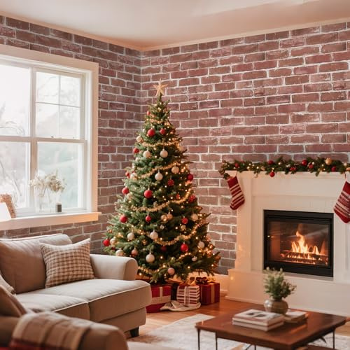 Camiraft Red Brick Wallpaper 3 Rolls 3D Effect Blocks Vintage Brick Faux Textured Wallpaper for Living Room Bedroom Fireplace Laundry Room Christmas Wall Decor