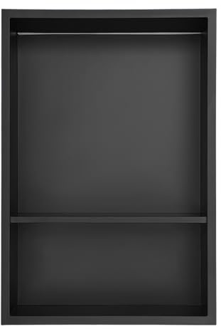 Dettchan Schwarz Edelstahl Dusche Nische, Badezimmer Wand Nische 2-stöckige Wandnische mit RGB-Licht, für Badezimmern, Küchen, Toiletten 33.3 * 48.5 * 10cm