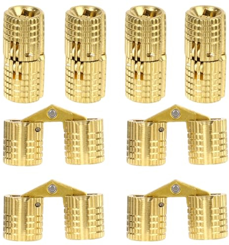 8 Pcs Hidden Barrel Hinges with 16 Screws, 180 Degree Opening Angle Concealed Brass Invisible Cabinet Furniture Hinges for Wooden Crafts Cabinet Furniture Jewelry Box Dining Wood Table Hardware