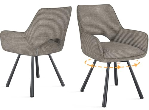 WAFTING Esszimmerstühle 2er Set Drehbar 360°,Armlehnstuhl,Küchenstuhl,Taupe | Metallbeinen,Cord Stoff,Küchenstühle,Wohnzimmerstuhl,Polsterstuhl mit Samt,Esszimmer,Restaurant,Schlafzimmer,Konferenzraum