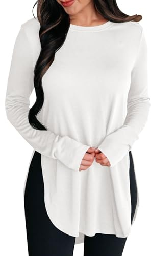 Fisoew Damen Sportshirt Langarm Rundhals Seiten Schlitz Yoga T-Shirt Gym Leicht Fitness Oberteile