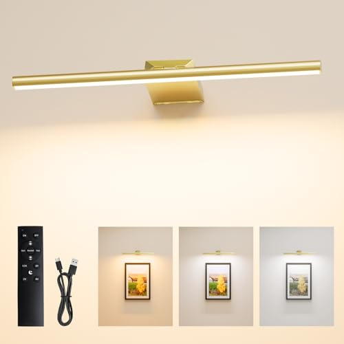 Nulmvic Bildbeleuchtung Kabellos, 40 CM 10000mAh Wandleuchte Innen Akku | mit Fernbedienung, 3 Farbtemperaturen, 5 Beleuchtungsintensität, CRI 95+ für Malen Foto Portrait, Dart Beleuchtung, Gold