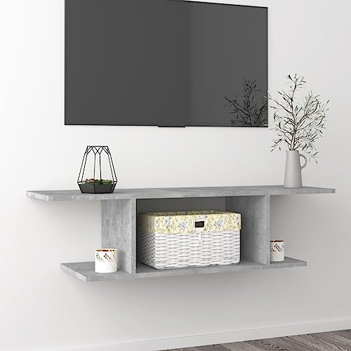 Ziaphsol Meuble TV Mural Gris béton 103x30x26,5 cm Support Suspendu pour Salon avec Compartiment Rangement et Espace pour écran télévision, Design Moderne, Facile à Fixer, capacité 40 kg