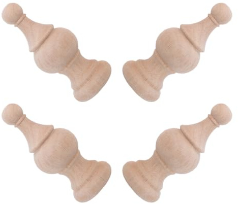 DOITOOL 4 Pezzi Cappucci Decorativi in Legno Grezzo per Corrimano Scale e Pali Letto, Materiale Resistente e Versatile per Uso Domestico e Artigianato Stili multipli