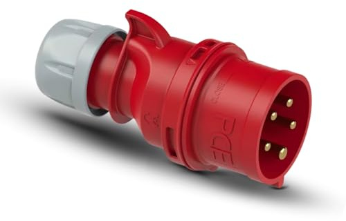 PCE CEE-Stecker 32A 5-polig 400V - Kraftstromstecker IP44 Spritzwasser | Starkstromstecker 6h mit Schraubklemmen für Baustelle und Industrie, robustes PA6-Gehäuse, IK10 stoßfest, Messingkontakte