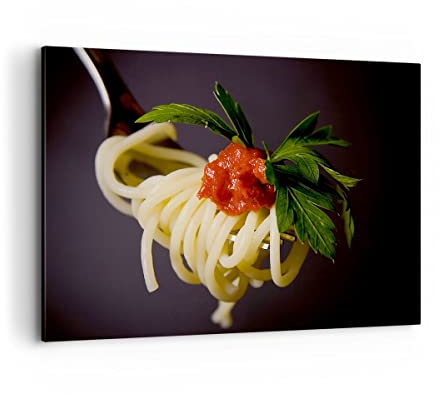 Bilder auf Leinwand 100x70cm Leinwandbild Italien pasta spaghetti Groß Wanddeko Bild Schlafzimmer Küche Deko Wandbilder Dekoration Wohnzimmer Wall Decor Canvas Wand Kunstdruck Art AA100x70-1307