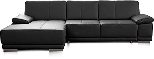 CAVADORE Eckcouch Corianne / Modernes Leder-Sofa mit verstellbaren Armlehnen und Longchair / 282 x 80 x 162 / Echtleder, schwarz
