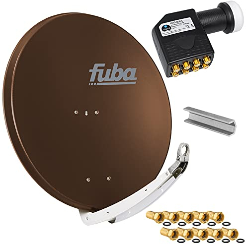 FUBA 85cm für 8 Teilnehmer (Direktanschluss) Digital SAT Anlage DAA850B + Octo LNB schwarz 0,1dB Full HDTV 4K 3D + 16 Vergoldete F-Stecker und F- Montageschlüssel gratis dazu
