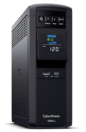 CyberPower CP1500PFCLCD PFC Sinewave UPS Battery Backup and Surge Protector, 1500VA/1000W, 12 Outlets, AVR, Mini Tower, UL Certified