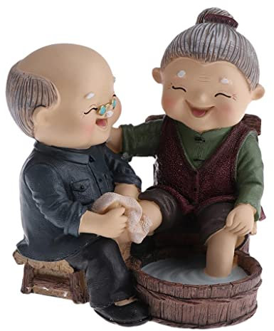 Fenteer Älteres Liebespaar Opa/Oma Statue Ornamente, täuschend Süß auf Tisch/Balkon,Als Weihnachten Geschenk, Fuß waschen